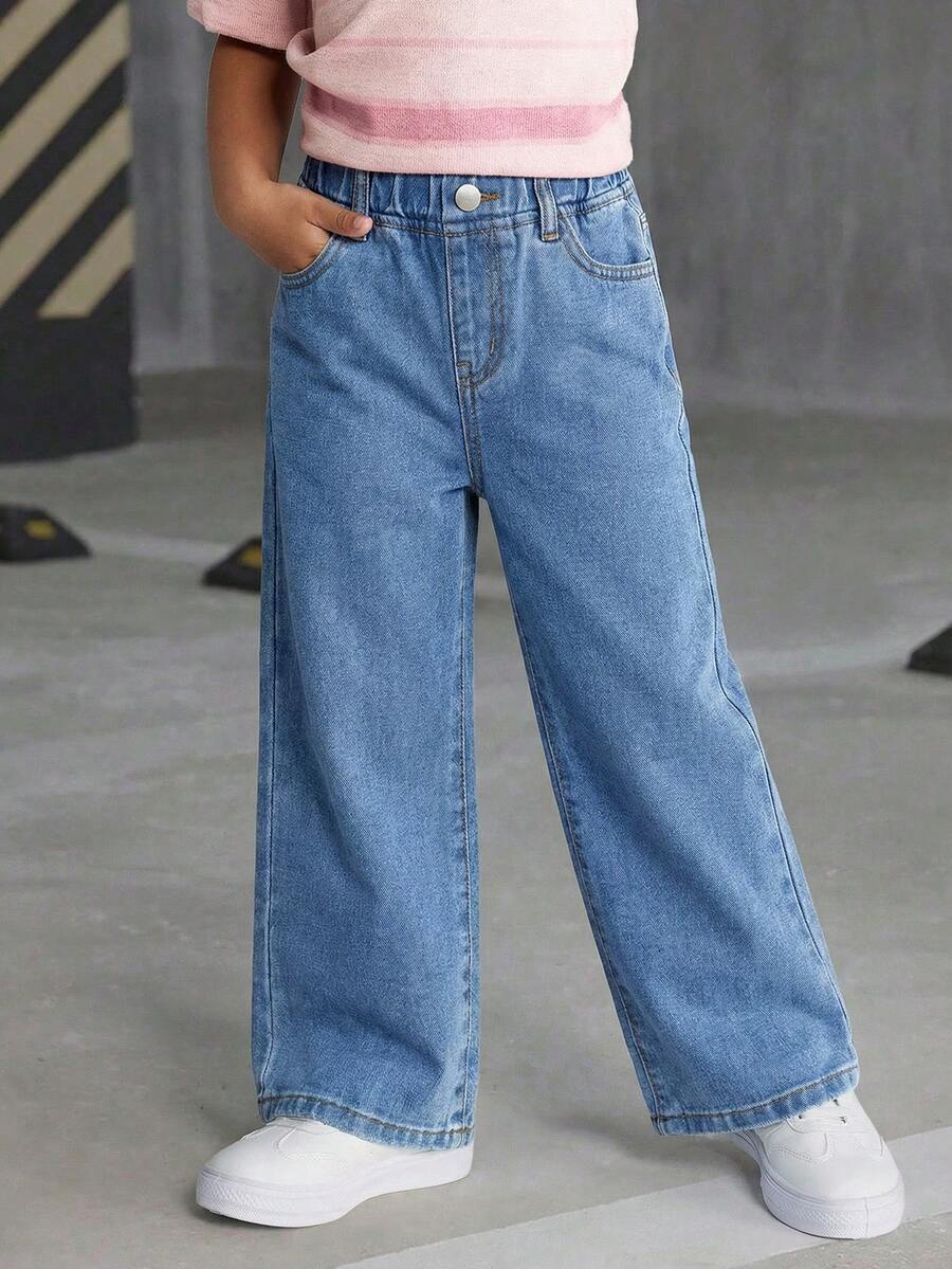 Quần jeans ống đứng màu xanh rách đa năng dành cho bé gái - Màu xanh lam - Xem 1