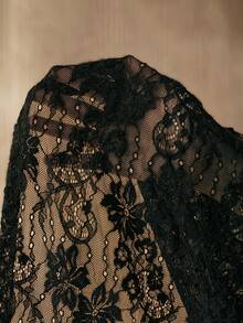 Arave Women's Woven Lace Splice Ribbon Design Casual Party Date Long Sleeve Blouse, Black Top - Black - View 8