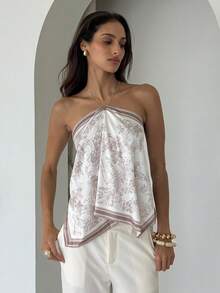 Aloruh 女士优雅扎染缎面印花露背沙滩度假围巾上衣，夏季上衣，女士夏季装，女士沙滩装，女士外出装，优雅女士上衣，复古女式上衣 - 彩色 - 查看 6