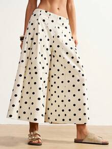 Bohemela Quần jeans nữ cạp thấp chấm bi xếp ly dáng rộng thoải mái và thoáng khí, quần ống rộng lửng, màu trắng, thích hợp cho mùa hè, kỳ nghỉ xuân, lễ hội, đi biển, du lịch, phong cách thường ngày, quần chấm bi trắng cho nữ. - trắng - Xem 5