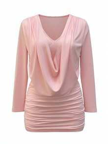 女士纯色 V 领修身性感迷你连衣裙 - 粉色 - 查看 1