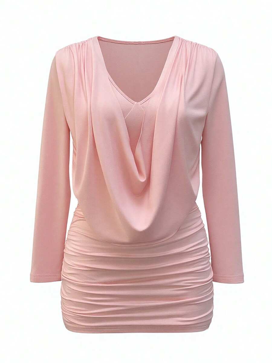 女士纯色 V 领修身性感迷你连衣裙 - 粉色 - 查看 1