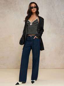 COSMINA Áo tank top không tay dáng ôm, kiểu racerback, kẻ sọc dành cho nữ - màu đen - Xem 5