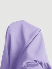 SHEIN MOD 紫色泡泡袖系带开衩荷叶边下摆中长连衣裙 - 紫色 - 查看 6