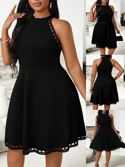 Villa Velisse 大码女式纯色时尚吊带优雅连衣裙