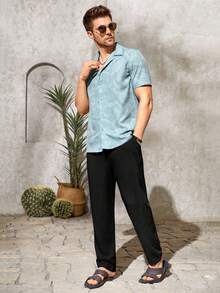 Manfinity BRENVOR Men Solid Drawstring Waist Trousers - Black - View 3