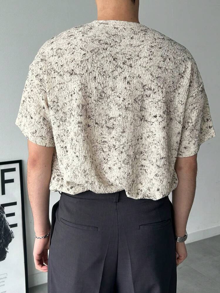 Men's Textured Fabric Crew Neck T-Shirt, Summer