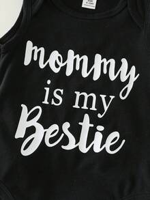 SHEIN 4Pcs Unisex Newborn Baby Boy/Girl White Summer Casual Graphic Sleeveless Romper Outfit Sets,Family Matching Slogan Print Bodysuit,Soft Vintage - Multicolor - View 5