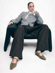 Mnmlis Giày Mary Jane bằng len đơn giản, thời trang, gót thấp, mũi nhọn, kiểu Pháp, dành cho nữ. - Xám nâu - Xem 11