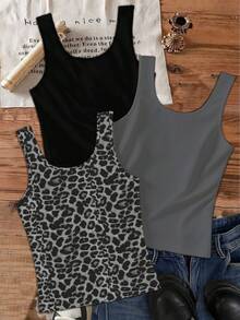 SHEIN EZwear 3pcs/Set Women's Round Neck Casual Versatile Tank Tops, Suitable For Summer - Multicolor - View 2