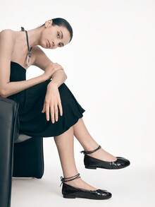 Mnmlis 平底芭蕾舞鞋，系带可拆卸，女款 - 黑色 - 查看 8