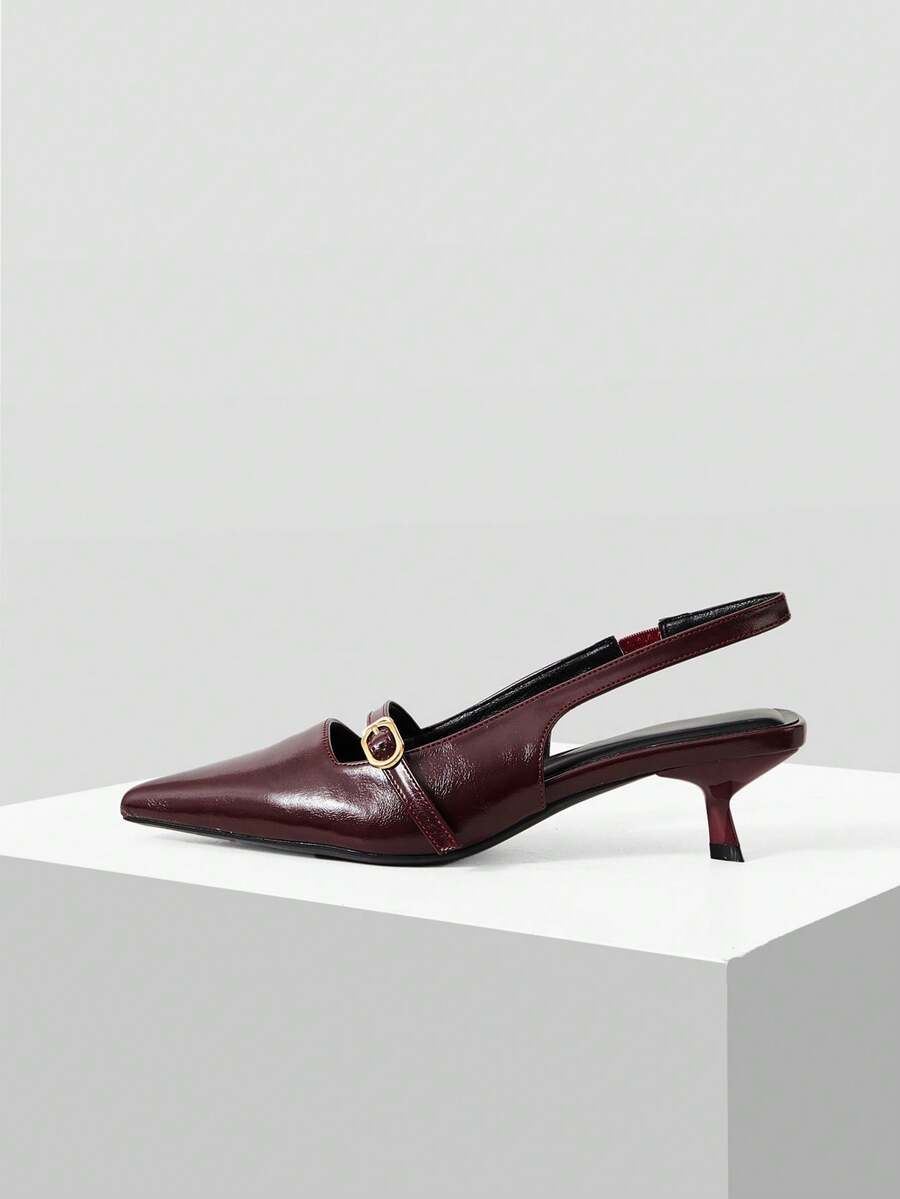 Mnmlis Damen Rückenfreie, bequeme Spitzschuh-Pumps mit 4,5cm Absatz, Berufsanzug passende Damenschuhe in Weinrot - Bordeaux - Übersicht 1