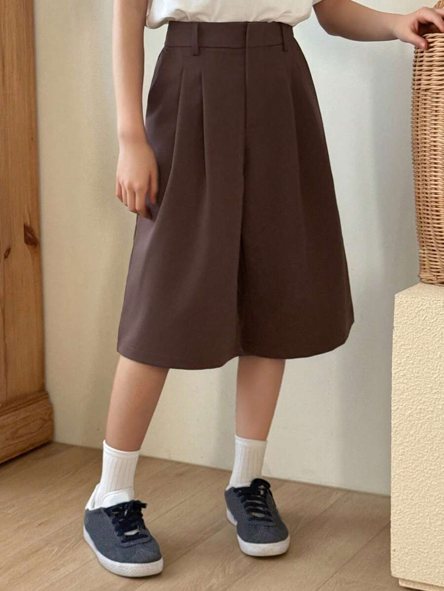 DAZY Tween Girls Solid Color Woven Wide Leg Pants, Fall - Brown - View 1