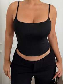 Maria Perezxox Kamisol Wanita Kasual Serbaguna Warna Polos Potongan Slim Fit - Hitam - View 5