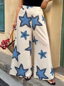 SHEIN LUNE 大码女式印花休闲度假裤，春夏款 - 彩色 - 查看 3
