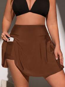 Swim Lushoire Váy quần dài màu nâu có dây rút điều chỉnh được, thích hợp cho kỳ nghỉ hè ở bãi biển, quần bơi cỡ lớn. - màu nâu - Xem 3