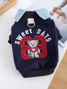 PETSIN 1pc Cat/Dog Universal Clothes, Cute College Style Bear Fake Two-Piece Pullover, Fashionable Casual Sports Shirt - Multicolor - View 6