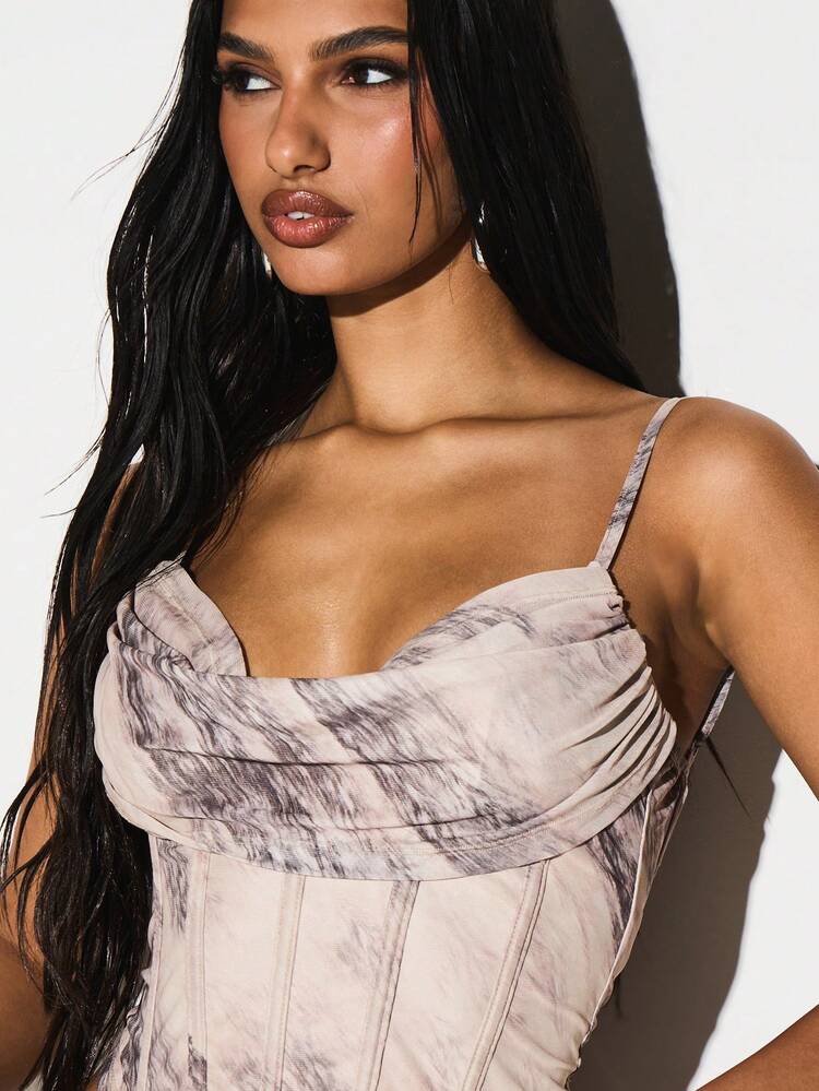 KIZN Cowl Neck Animal Print Corset Top