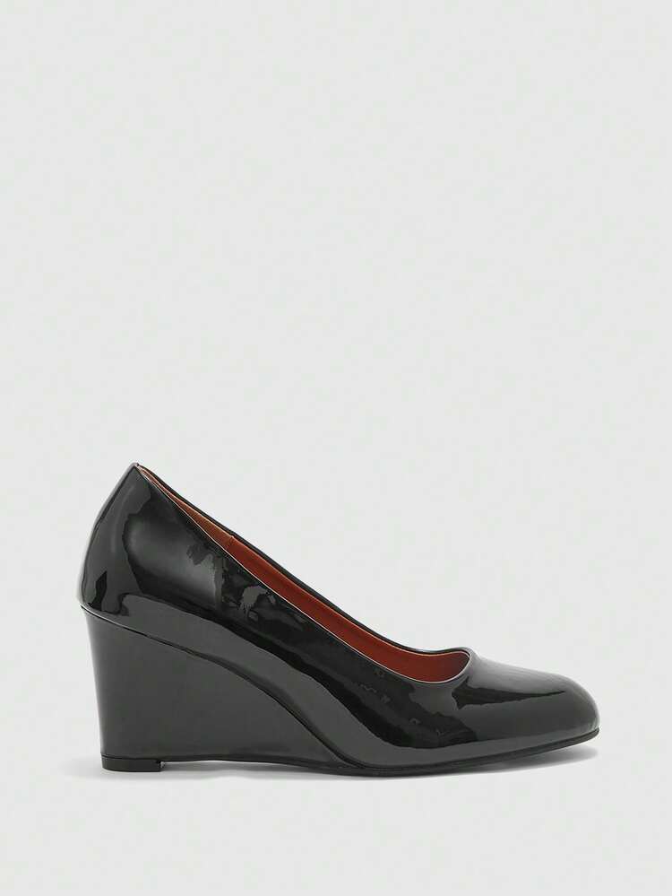 CUCCOO BIZCHIC Tacones de cuero de punta redonda para mujer, tacón de cuña, de moda y versátiles para el trabajo y atuendos casuales, para todas las estaciones