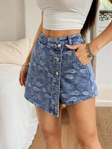 Rivivi Váy denim nữ kiểu dáng thường ngày, họa tiết Paisley, cài một hàng khuy, thích hợp cho kỳ nghỉ hè và đi làm. - Rửa trung bình - Xem 3