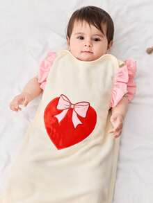 Cozy Pixies 1pc Detachable Sleeve Infant Sleeping Bag, Heart & Ruffle Hem Design, Suitable For Newborns - Apricot - View 11
