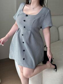 Vibekara Vestido casual de manga corta talla grande, vestido de primavera - Blanco y Negro - Ver 5