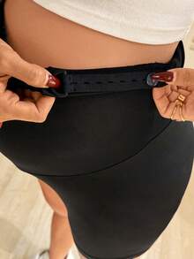 SHEIN 孕妇款可调节腰围爱心印花休闲打底裤 - 黑色 - 查看 8