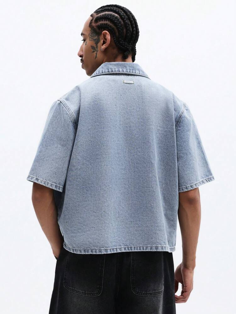 Denim Shirt With Metal Eyelet Details