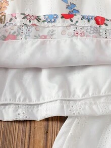 Vintaside Kids 2pcs/Set Girls Hollow Out Camisole Top And Floral Embroidered Long Pants Set - Multicolor - View 7