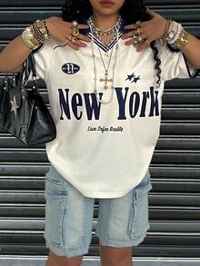 Rovax Women's Letter Print Short Sleeve Casual T-Shirt - Apricot - View 3