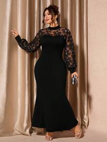 Cravure 大码优雅黑色高领灯笼袖亮片刺绣鱼尾连衣裙 大码连衣裙 酒红色大码晚礼服 曲线连衣裙 曲线优雅连衣裙 大码优雅连衣裙 女士优雅连衣裙 亮片连衣裙 闪亮红色连衣裙 酒红色连衣裙 - 黑色 - 查看 4