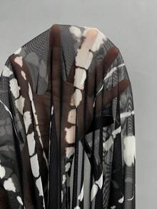 Swim Mulvari Đầm midi dáng rộng tay lửng bằng vải lưới kẻ sọc dành cho nữ mùa hè, thích hợp mặc đi biển, kiểu kaftan, thích hợp cho kỳ nghỉ. - màu đen - Xem 7