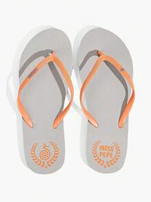 Grefit Women's Letter Print Casual Daily Vacation Beach Flat Flip Flops - Grey - View 5