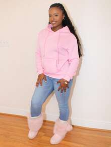 Steph T 女式连帽运动衫，带字母印花和抽绳开合，保暖内衬 FAITH OVER FEAR，长袖上衣 - 粉色 - 查看 3