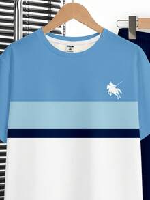 男童休闲舒适简约圆领短袖T恤和裤子套装 - 彩色 - 查看 4