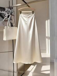 GlowEve Women's Asymmetrical Ruffle Slit Fashionable Elegant Skirt - Apricot - View 2