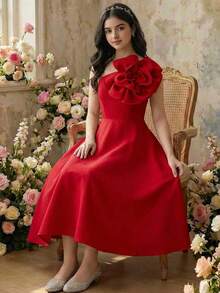 SHEIN Pitira Đầm dạ hội màu đỏ thanh lịch, dáng ôm, bất đối xứng vai, họa tiết hoa 3D tối giản dành cho nữ tuổi teen, thích hợp cho các dịp trang trọng, tiệc tùng, sinh nhật, mặc hàng ngày, lễ hội, họp mặt gia đình và các sự kiện đặc biệt, mặc cùng chị em gái, kiểu dáng dễ thương, thanh lịch, cổ điển, phù hợp cho mùa tựu trường, các bữa tiệc sang trọng, hẹn hò, đi làm, thích hợp cho đám cưới, tiệc sinh nhật, dạ hội, váy phù dâu, váy dạ hội trang trọng, lễ tốt nghiệp, tiệc gala. - Đỏ - Xem 1