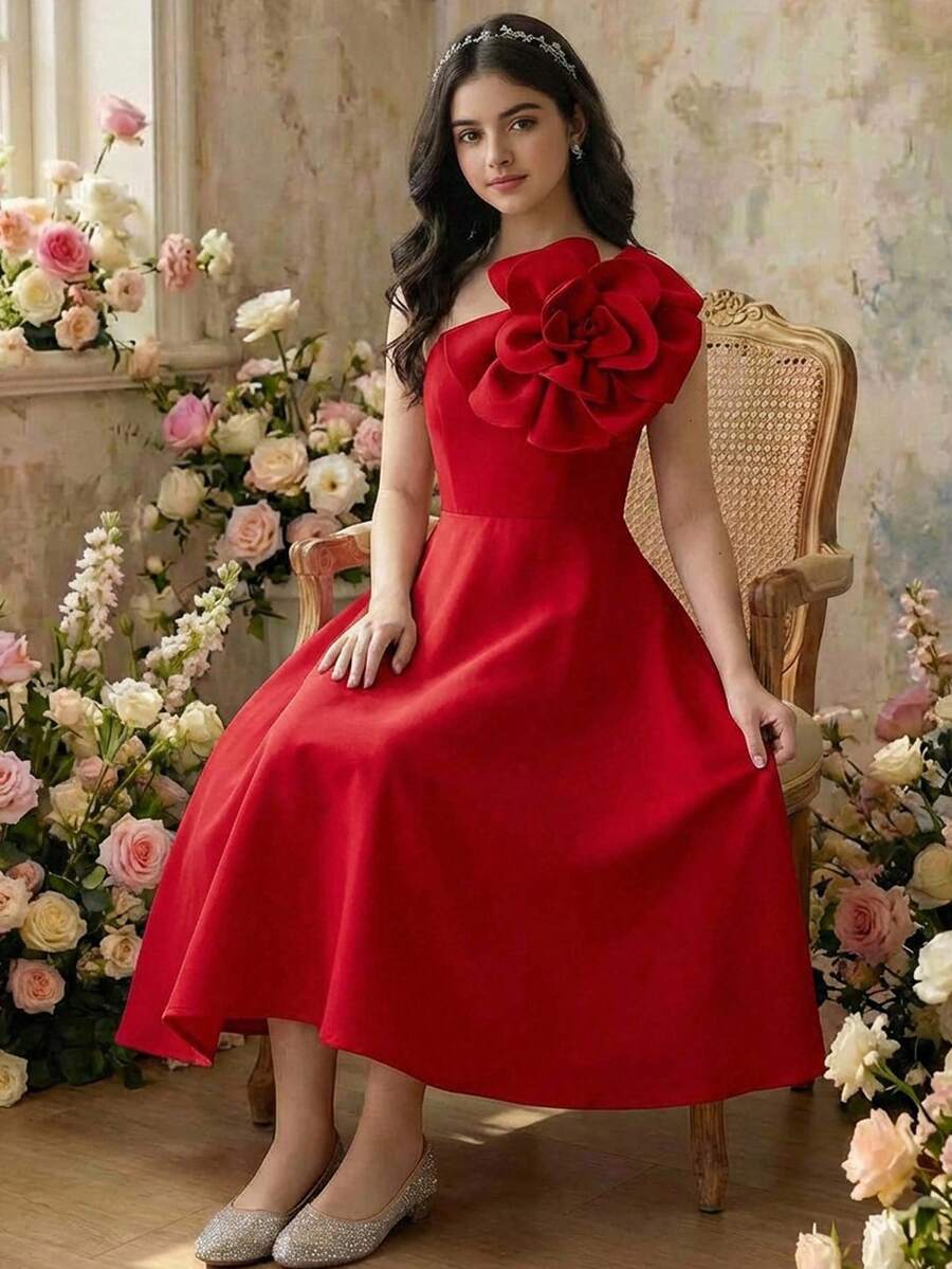 SHEIN Pitira Đầm dạ hội màu đỏ thanh lịch, dáng ôm, bất đối xứng vai, họa tiết hoa 3D tối giản dành cho nữ tuổi teen, thích hợp cho các dịp trang trọng, tiệc tùng, sinh nhật, mặc hàng ngày, lễ hội, họp mặt gia đình và các sự kiện đặc biệt, mặc cùng chị em gái, kiểu dáng dễ thương, thanh lịch, cổ điển, phù hợp cho mùa tựu trường, các bữa tiệc sang trọng, hẹn hò, đi làm, thích hợp cho đám cưới, tiệc sinh nhật, dạ hội, váy phù dâu, váy dạ hội trang trọng, lễ tốt nghiệp, tiệc gala. - Đỏ - Xem 1