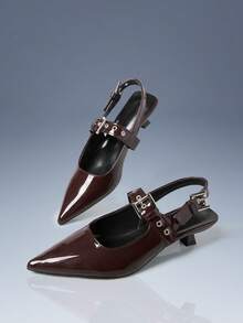 CUCCOO GRLICON Women's Pointed Toe Buckle Design Fashionable High Heel Shoes, Motorcycle Style Outfit For Cool Girls, Suitable For Spring/Summer, Vacation, Travel, 2000s Style - dark brown - View 3