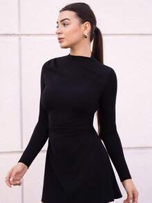 Andrea Bello Vestido Plissado Vermelho de Manga Longa Elegante, Minimalista, Delicado, Romântico, Doce, para Uso Diário, Casamento, Festa, Festival de Música, Férias - Preto - Visão 5