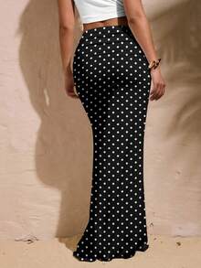 Opulessa Casual Vacation Style Sexy Retro Black Base White Polka Dot Allover Print Skirt, Suitable For Spring/Summer Vacation, Versatile - Multicolor - View 2