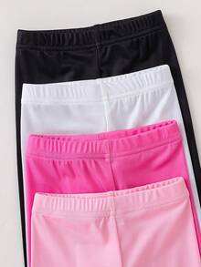 SHEIN 4pcs/Set Baby Girls' Cute Rabbit Print Ribbed Knit Pants, Spring/Summer - Multicolor - View 4