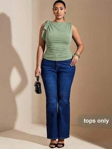 SHEIN BAE Áo tank top hai dây cỡ lớn, không tay, màu đen, thích hợp cho Ngày Valentine, mùa hè, sinh nhật, các sự kiện trang trọng, tiệc tùng. - Màu xanh Bạc hà - Xem 3