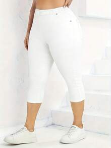 EMERY ROSE Quần legging lửng dáng ôm hiệu ứng denim dành cho nữ cỡ lớn. - trắng - Xem 3