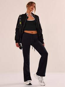 Musera Sport Low Waist Drawstring Straight Leg Yoga Pants, Padel, Tennis, Pickleball Gym Fitness Fall Pilates Daily Casual - Black - View 3