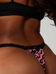 MISSGUIDED Leopard Print Lace Trimmed Brief Underwear For Women Lingerie Intimates Pink Animal Print Panties - Pink - View 2