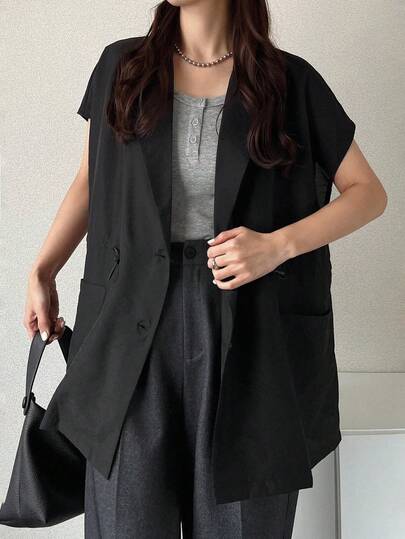 FRIFUL Women's Solid Color Drawstring Commuter Blazer