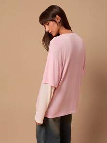 SURIMA 女士夏季休闲字母印花圆领T恤 - 粉色 - 查看 5