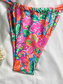 Bonvoyette 两件套，夏季海滩度假随机印花金色贝壳装饰加粗肩带挂脖三角文胸上衣和比基尼泳裤性感女士泳装彩色比基尼套装波西米亚风比基尼套装度假比基尼套装保守比基尼套装花卉比基尼套装 - 彩色 - 查看 7