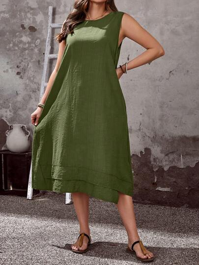 EMERY ROSE Vestido de verano sin mangas con estampado geométrico para mujer de talla grande